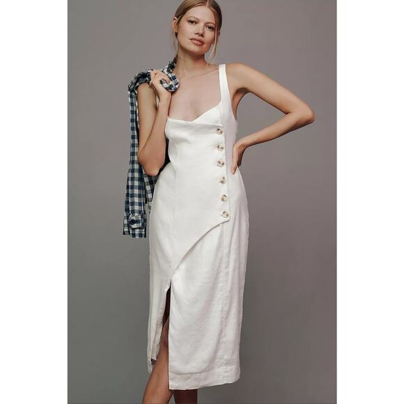 NWT By Anthropologie Sleeveless Square-Neck Linen Button Wrap Midi Dress $178 - Picture 1 of 9